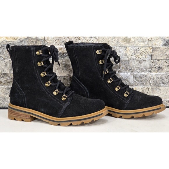 SOREL Womens Lennox Waterproof Boots Suede Leather Combat Chukka Lace-Up Black 8 - Picture 2 of 13